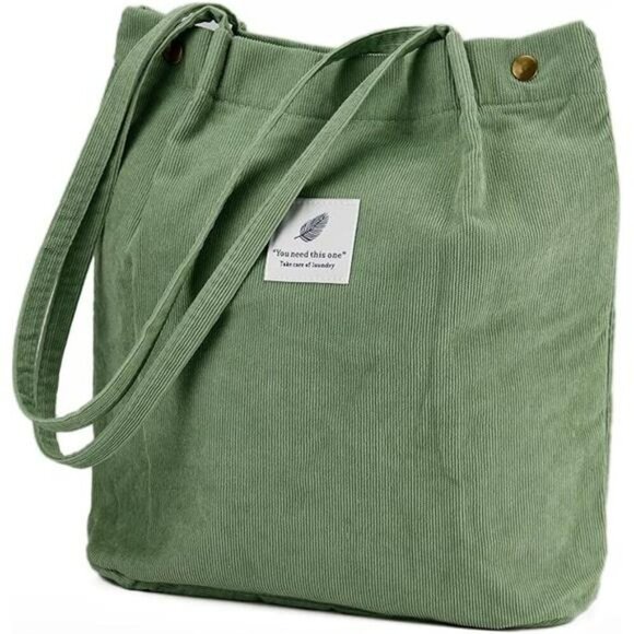 Corduroy Tote Bag for Women Shoulder Purse with Pocket for Work Travel Beach - Picture 8 of 8